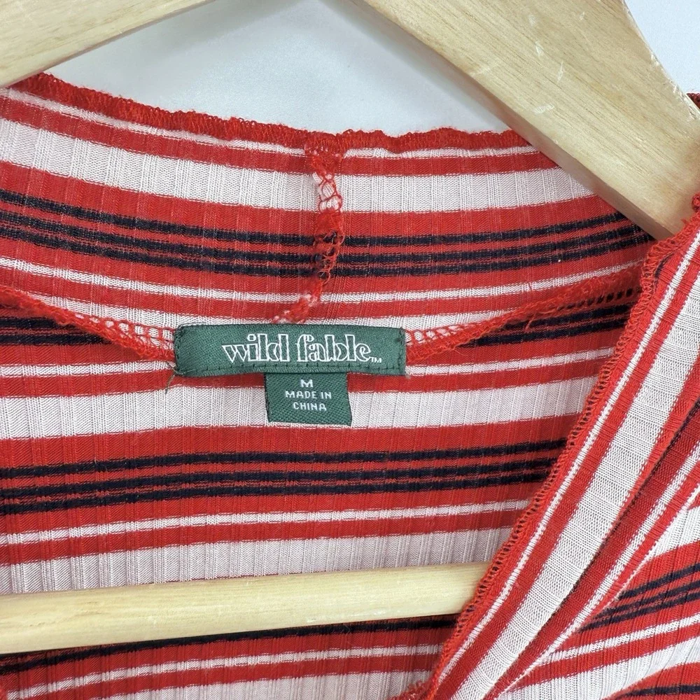 Wild Fable Ribbed Ruffle Edge Striped Dress Sz M Lightweight 90's, Academia, Y2K